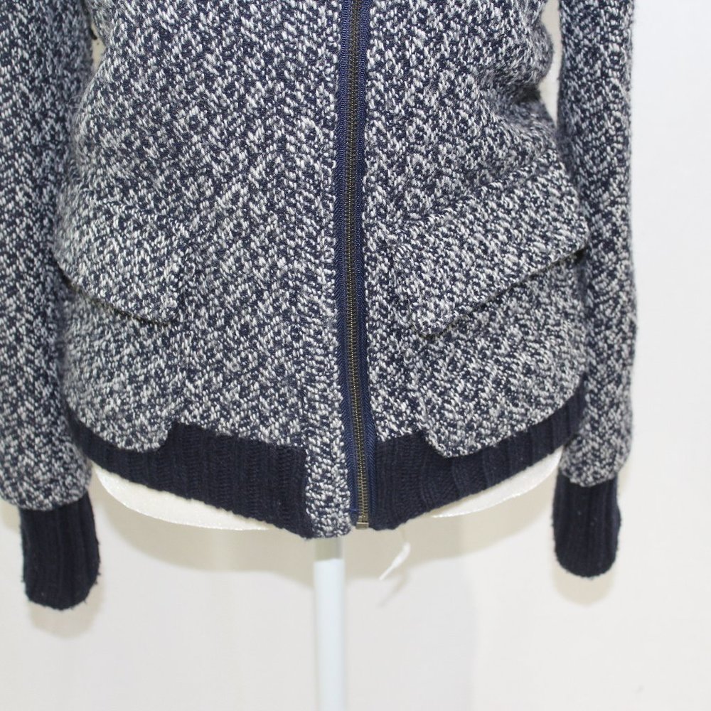 Splendid Blue White Wool Blend Asymmetrical Zip Jacket - Picture 3 of 8